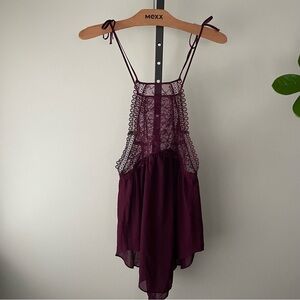 Victorias Secret Lace Babydoll Lingerie Dress Sheer Chiffon Red Burgundy XS